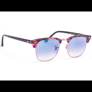 Ray-Ban Rose Gold + Pink Havana Clubmaster Classic with Ombré Blue Lenses